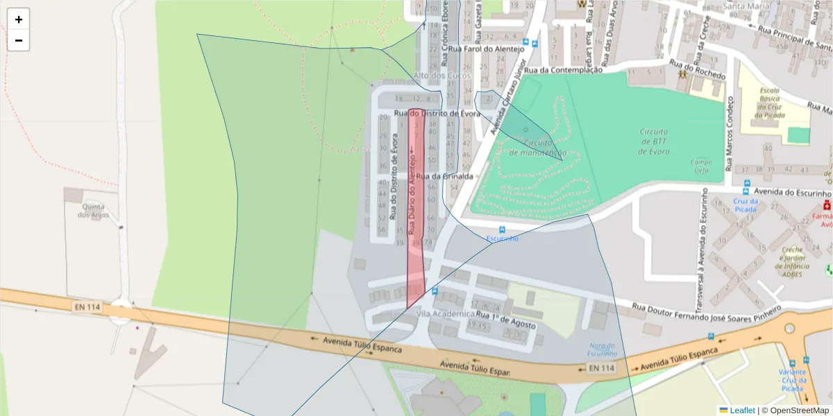 Mapa detalhado do código postal 7000-464 com limites, códigos postais vizinhos e agências dos correios