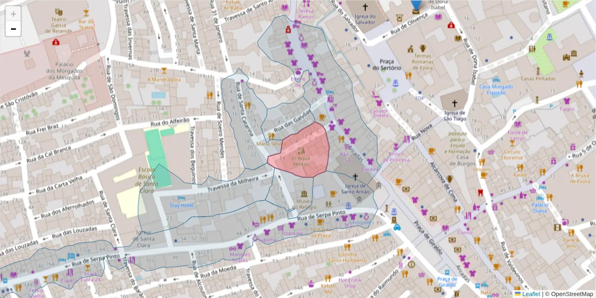 Mapa detalhado do código postal 7000-525 com limites, códigos postais vizinhos e agências dos correios