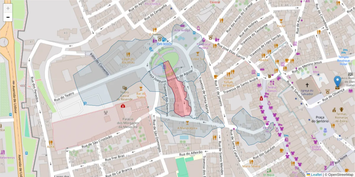 Mapa detalhado do código postal 7000-540 com limites, códigos postais vizinhos e agências dos correios