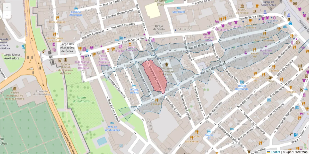 Mapa detalhado do código postal 7000-547 com limites, códigos postais vizinhos e agências dos correios