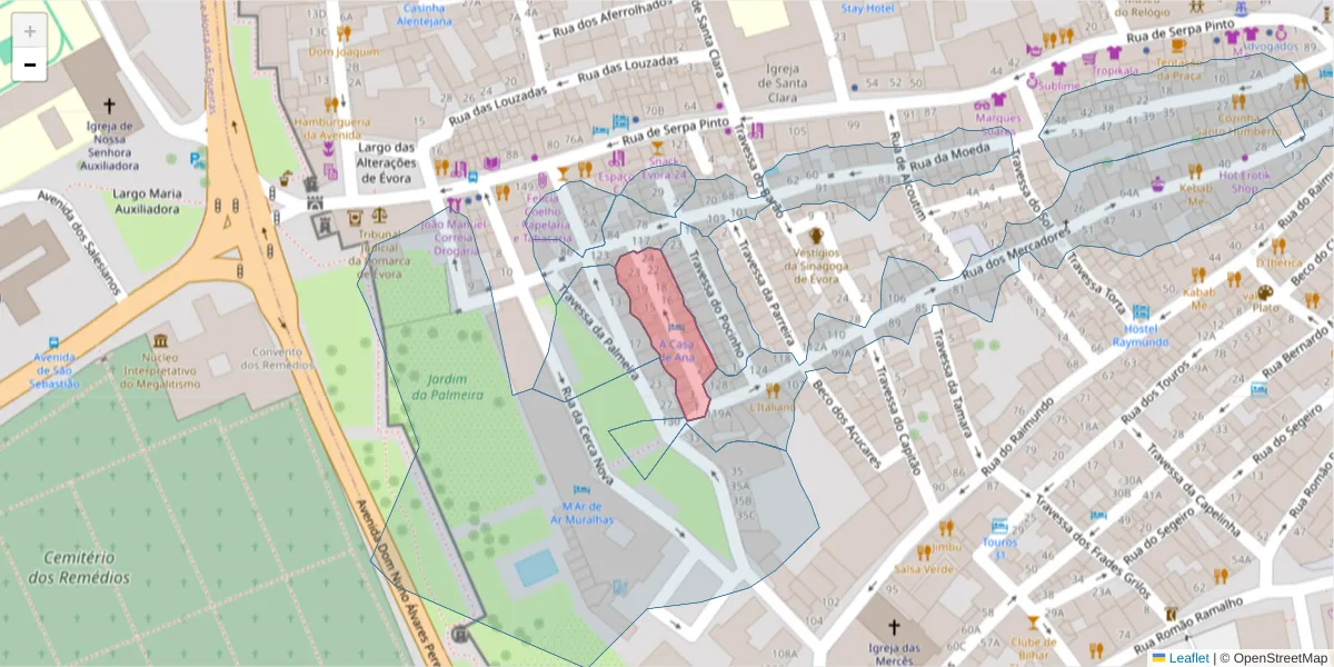 Mapa detalhado do código postal 7000-549 com limites, códigos postais vizinhos e agências dos correios