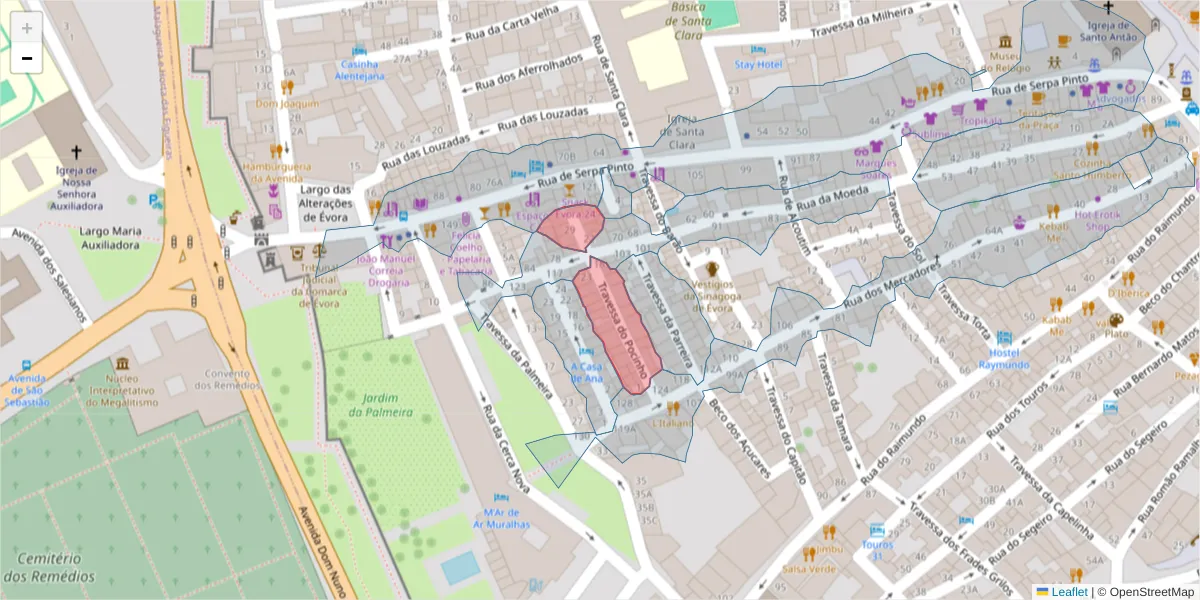 Mapa detalhado do código postal 7000-559 com limites, códigos postais vizinhos e agências dos correios