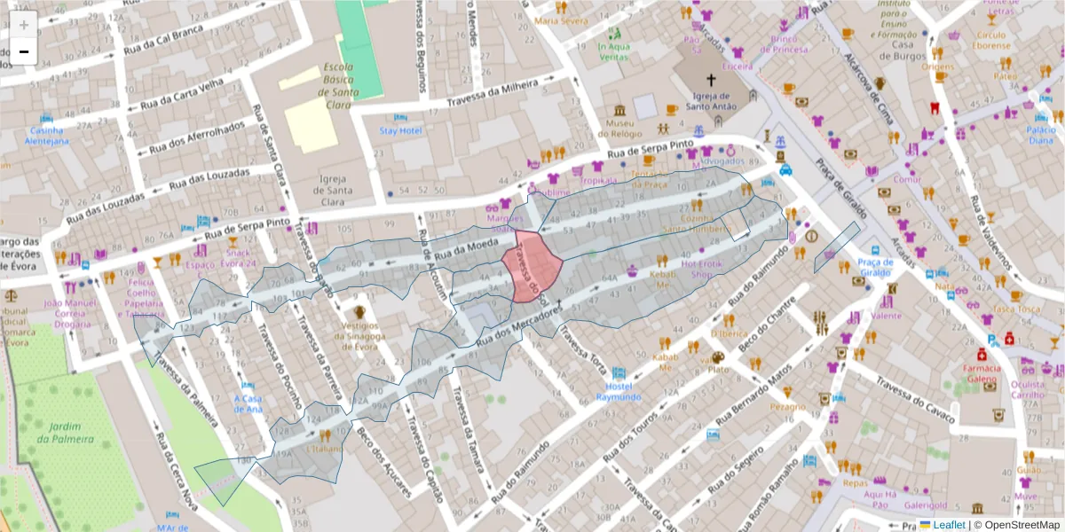 Mapa detalhado do código postal 7000-563 com limites, códigos postais vizinhos e agências dos correios