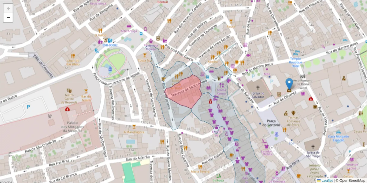 Mapa detalhado do código postal 7000-567 com limites, códigos postais vizinhos e agências dos correios