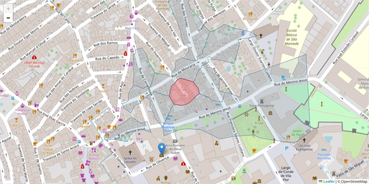 Mapa detalhado do código postal 7000-572 com limites, códigos postais vizinhos e agências dos correios