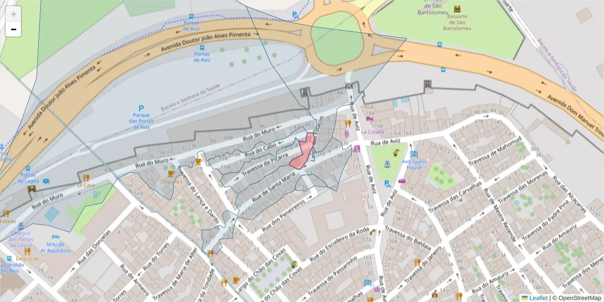 Mapa detalhado do código postal 7000-576 com limites, códigos postais vizinhos e agências dos correios