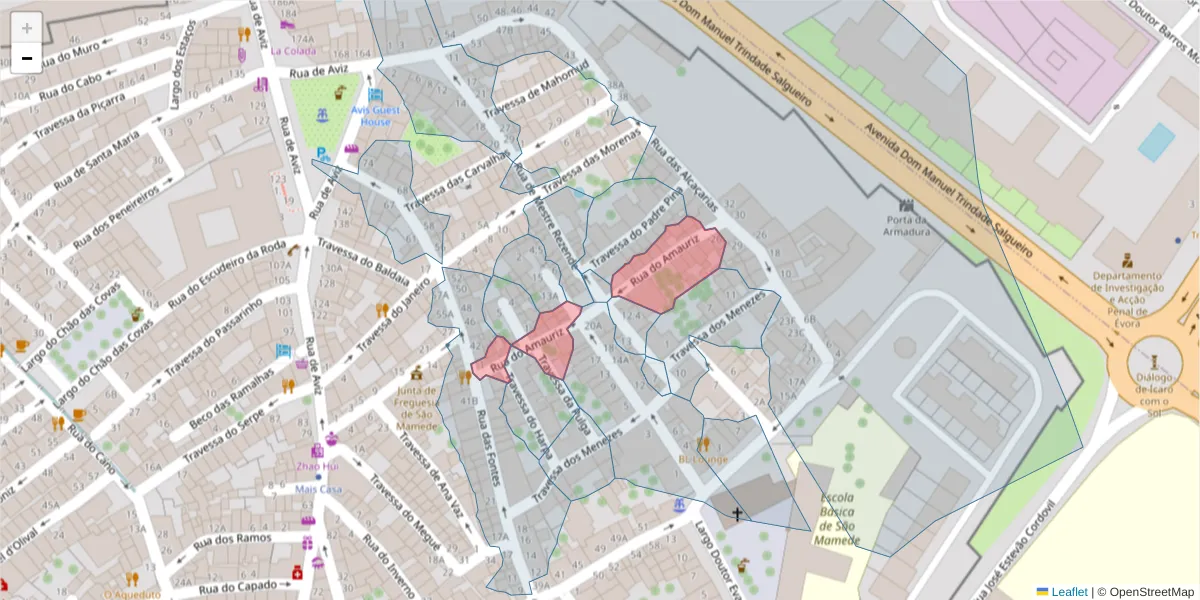 Mapa detalhado do código postal 7000-593 com limites, códigos postais vizinhos e agências dos correios