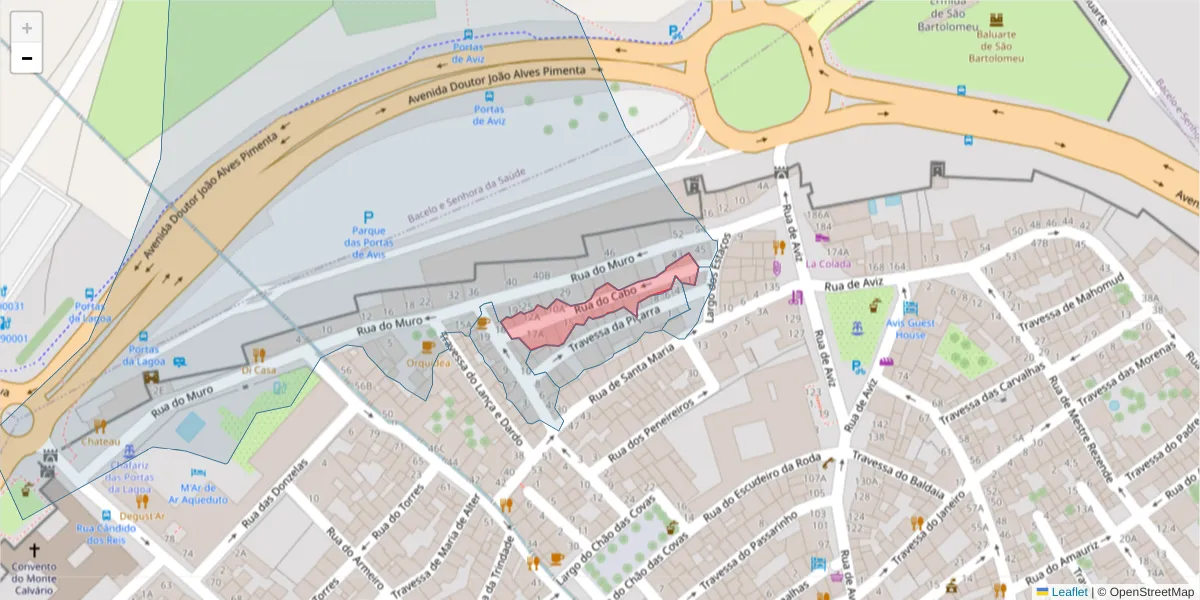 Mapa detalhado do código postal 7000-595 com limites, códigos postais vizinhos e agências dos correios
