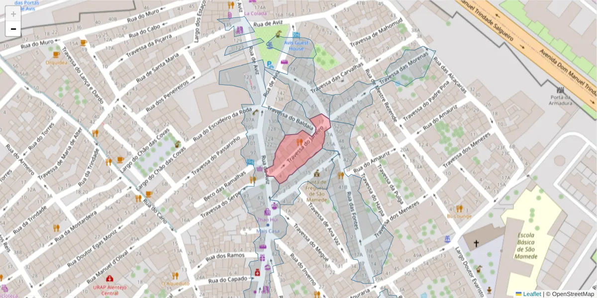 Mapa detalhado do código postal 7000-600 com limites, códigos postais vizinhos e agências dos correios