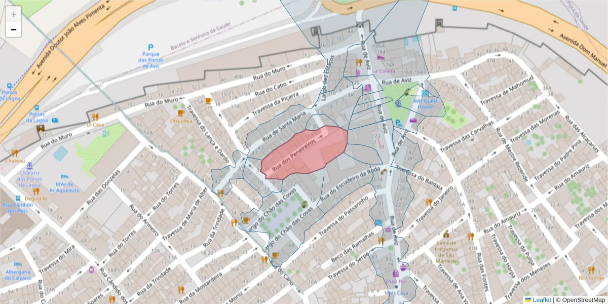 Mapa detalhado do código postal 7000-604 com limites, códigos postais vizinhos e agências dos correios