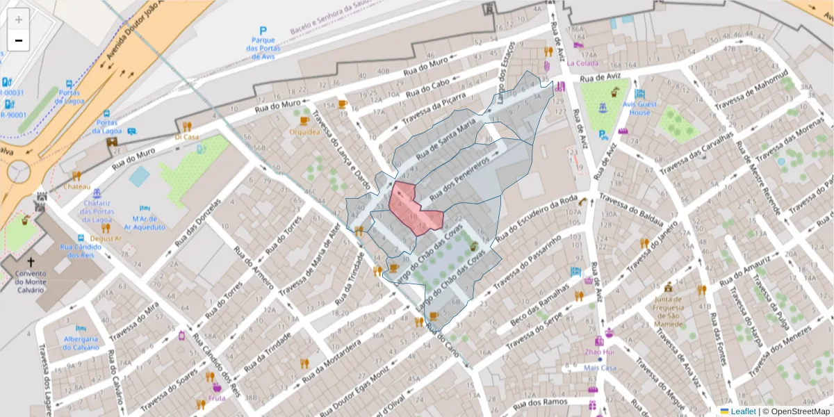 Mapa detalhado do código postal 7000-621 com limites, códigos postais vizinhos e agências dos correios