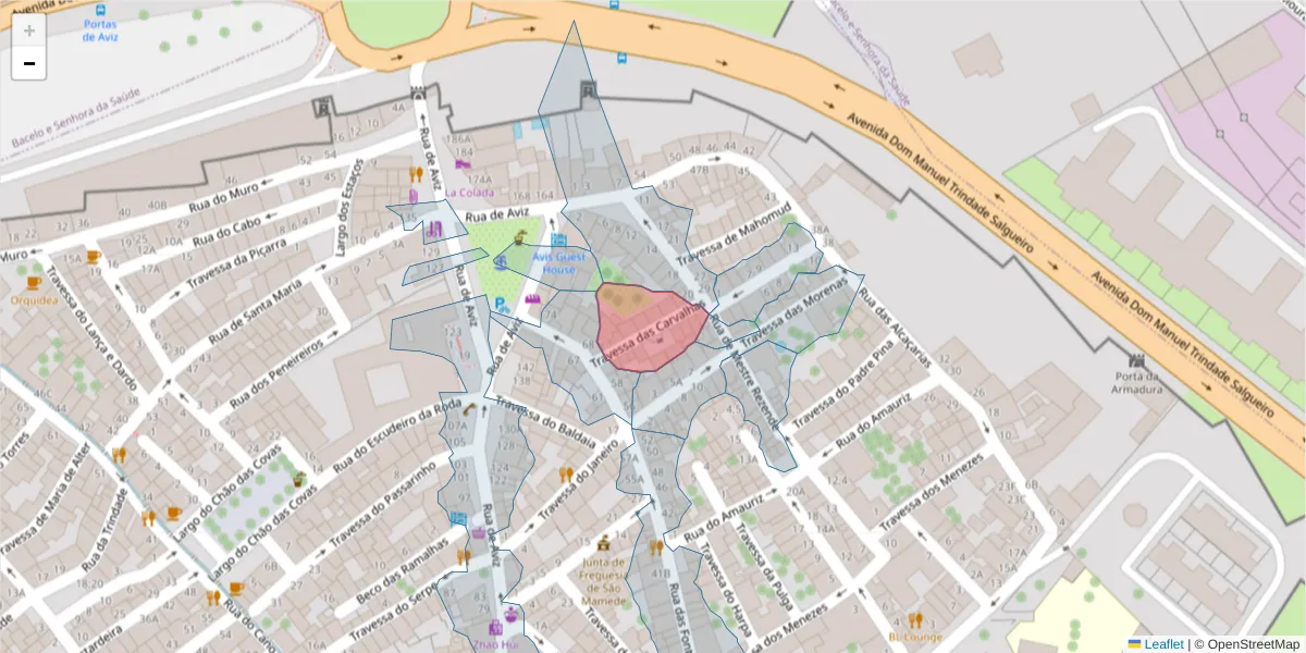 Mapa detalhado do código postal 7000-622 com limites, códigos postais vizinhos e agências dos correios