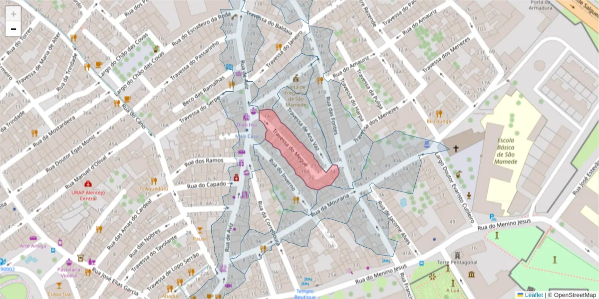 Mapa detalhado do código postal 7000-631 com limites, códigos postais vizinhos e agências dos correios