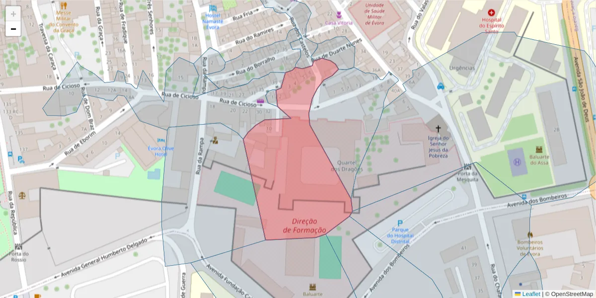 Mapa detalhado do código postal 7000-648 com limites, códigos postais vizinhos e agências dos correios