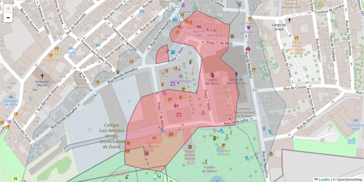 Mapa detalhado do código postal 7000-650 com limites, códigos postais vizinhos e agências dos correios