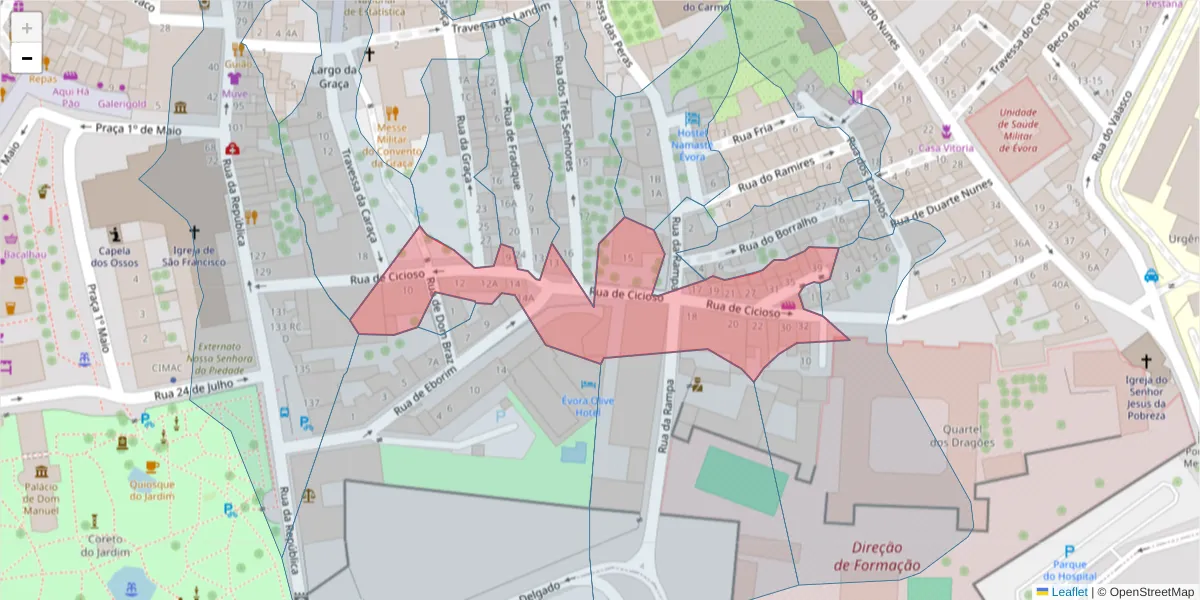 Mapa detalhado do código postal 7000-658 com limites, códigos postais vizinhos e agências dos correios