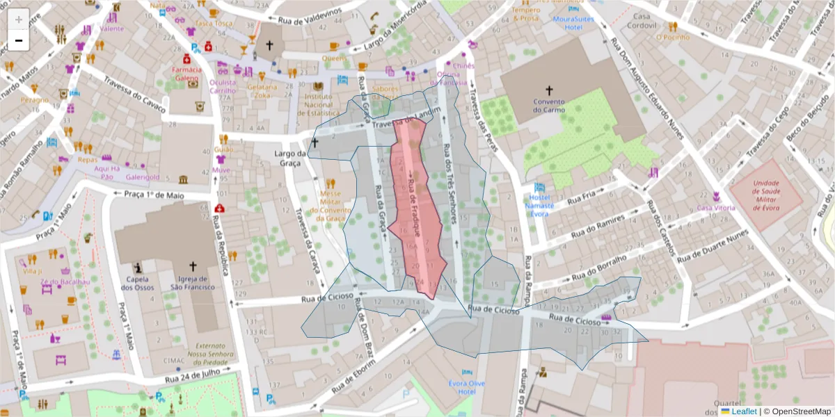 Mapa detalhado do código postal 7000-660 com limites, códigos postais vizinhos e agências dos correios