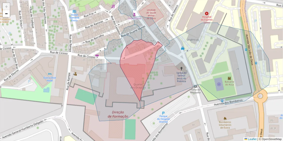 Mapa detalhado do código postal 7000-679 com limites, códigos postais vizinhos e agências dos correios