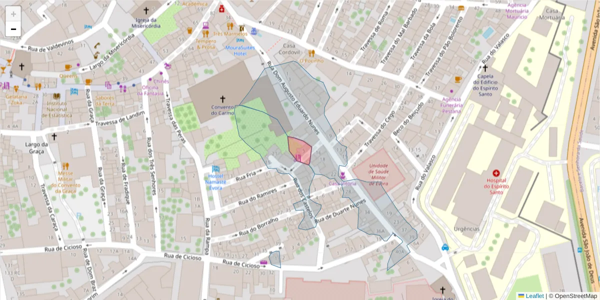 Mapa detalhado do código postal 7000-683 com limites, códigos postais vizinhos e agências dos correios