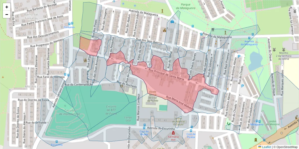 Mapa detalhado do código postal 7000-723 com limites, códigos postais vizinhos e agências dos correios