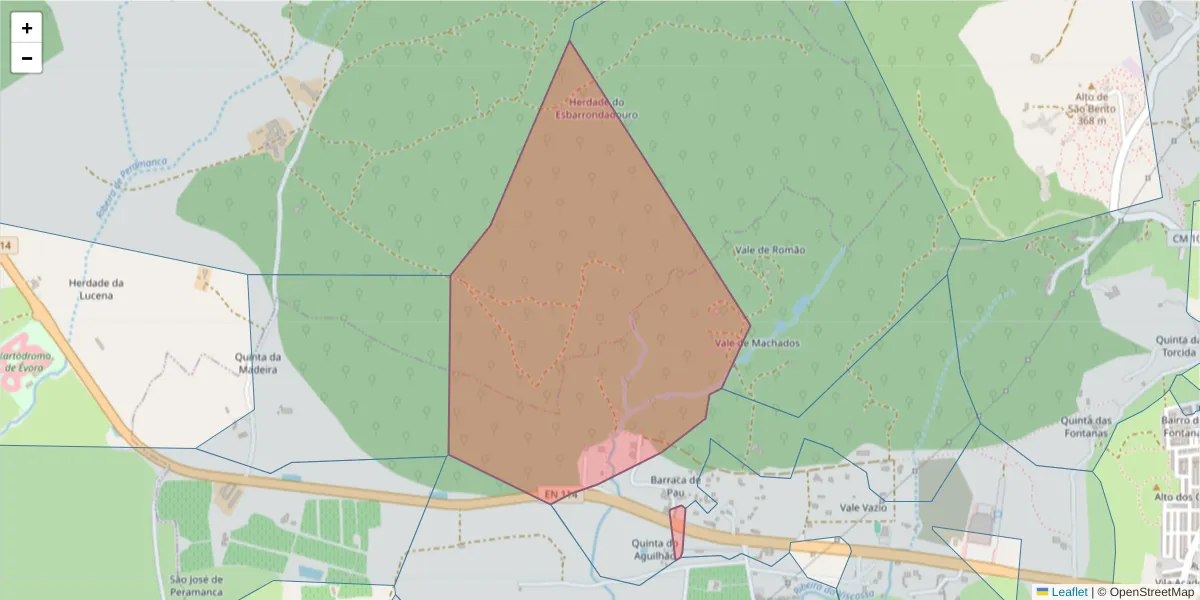 Mapa detalhado do código postal 7000-732 com limites, códigos postais vizinhos e agências dos correios