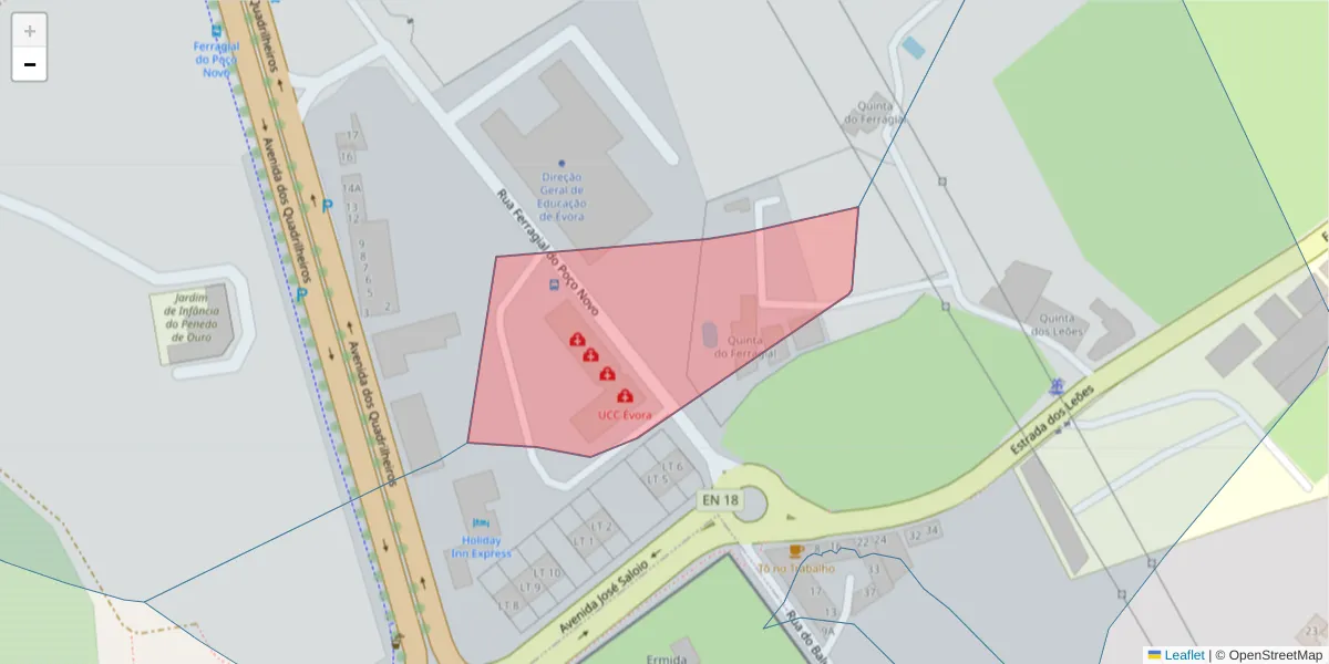 Mapa detalhado do código postal 7000-747 com limites, códigos postais vizinhos e agências dos correios