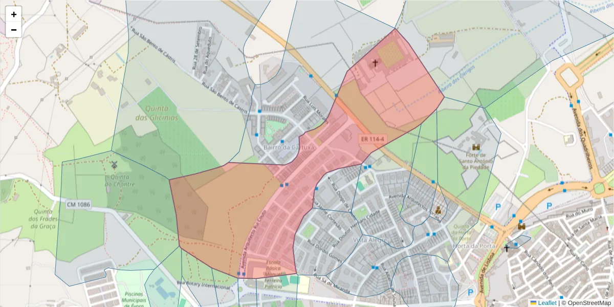 Mapa detalhado do código postal 7000-748 com limites, códigos postais vizinhos e agências dos correios