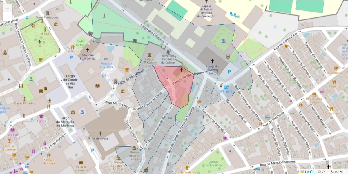 Mapa detalhado do código postal 7000-812 com limites, códigos postais vizinhos e agências dos correios