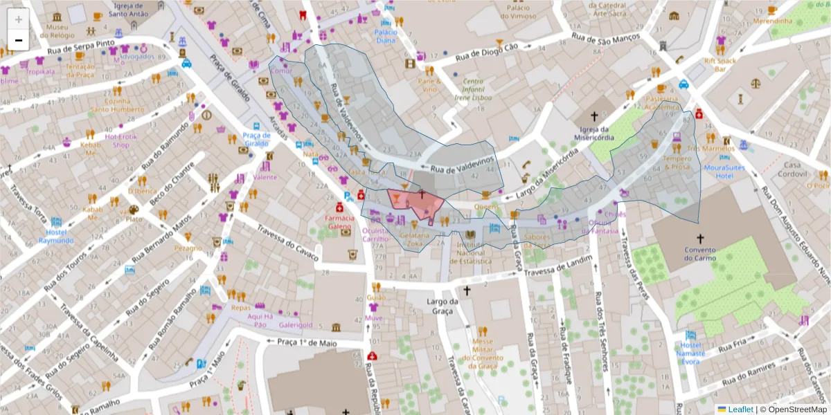 Mapa detalhado do código postal 7000-813 com limites, códigos postais vizinhos e agências dos correios