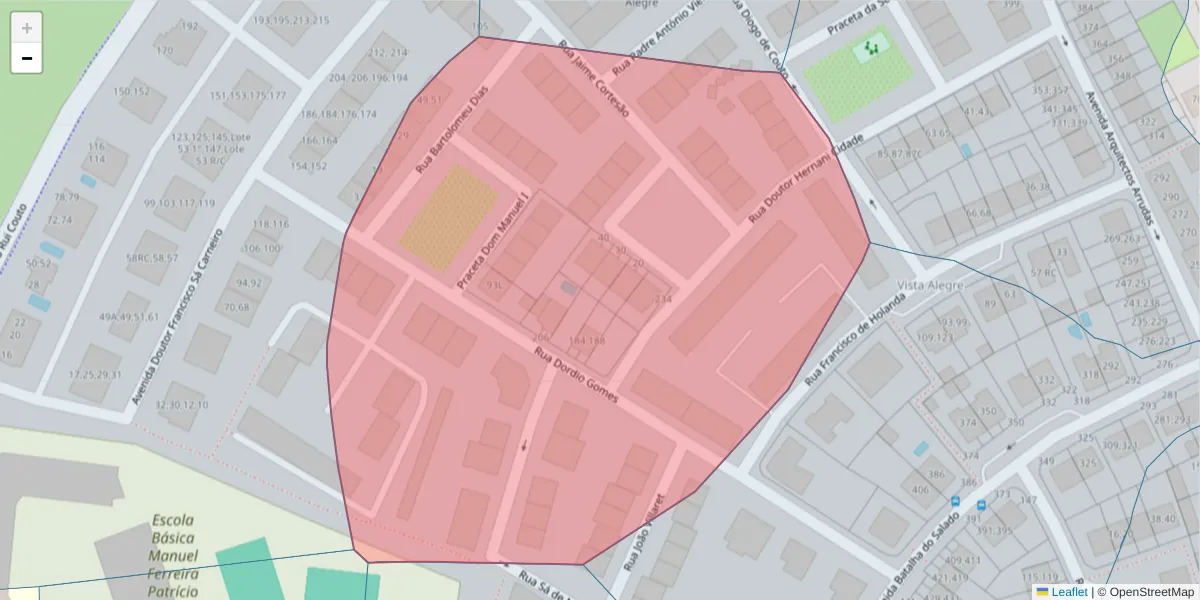 Mapa detalhado do código postal 7000-823 com limites, códigos postais vizinhos e agências dos correios