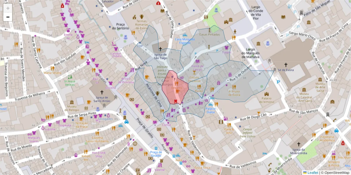 Mapa detalhado do código postal 7000-863 com limites, códigos postais vizinhos e agências dos correios