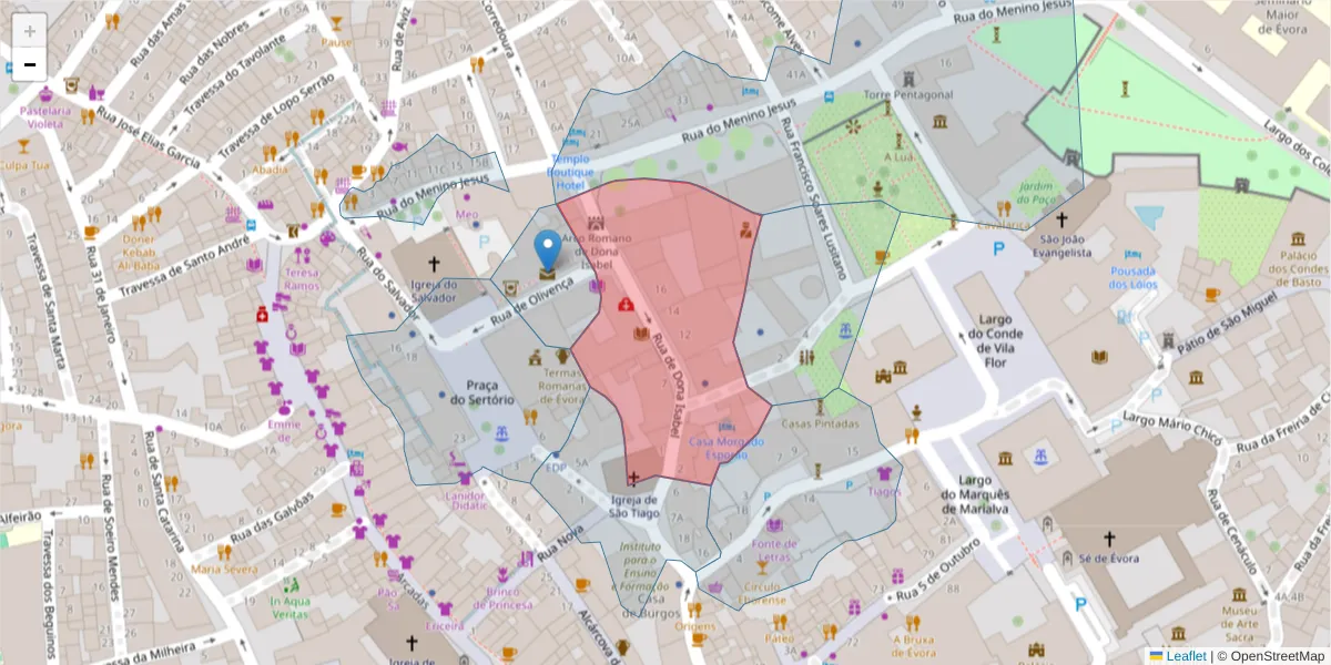 Mapa detalhado do código postal 7000-880 com limites, códigos postais vizinhos e agências dos correios