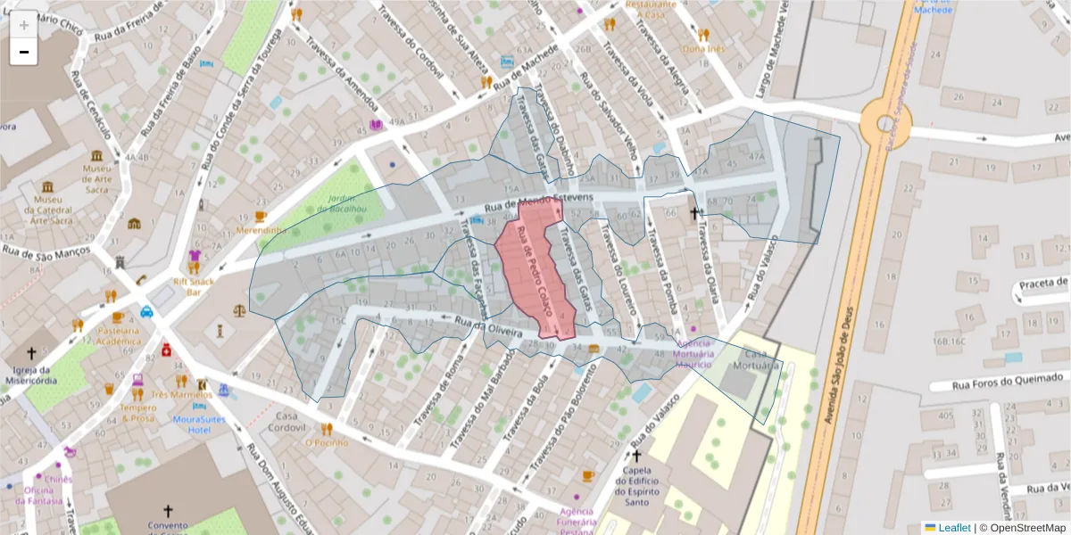 Mapa detalhado do código postal 7000-925 com limites, códigos postais vizinhos e agências dos correios