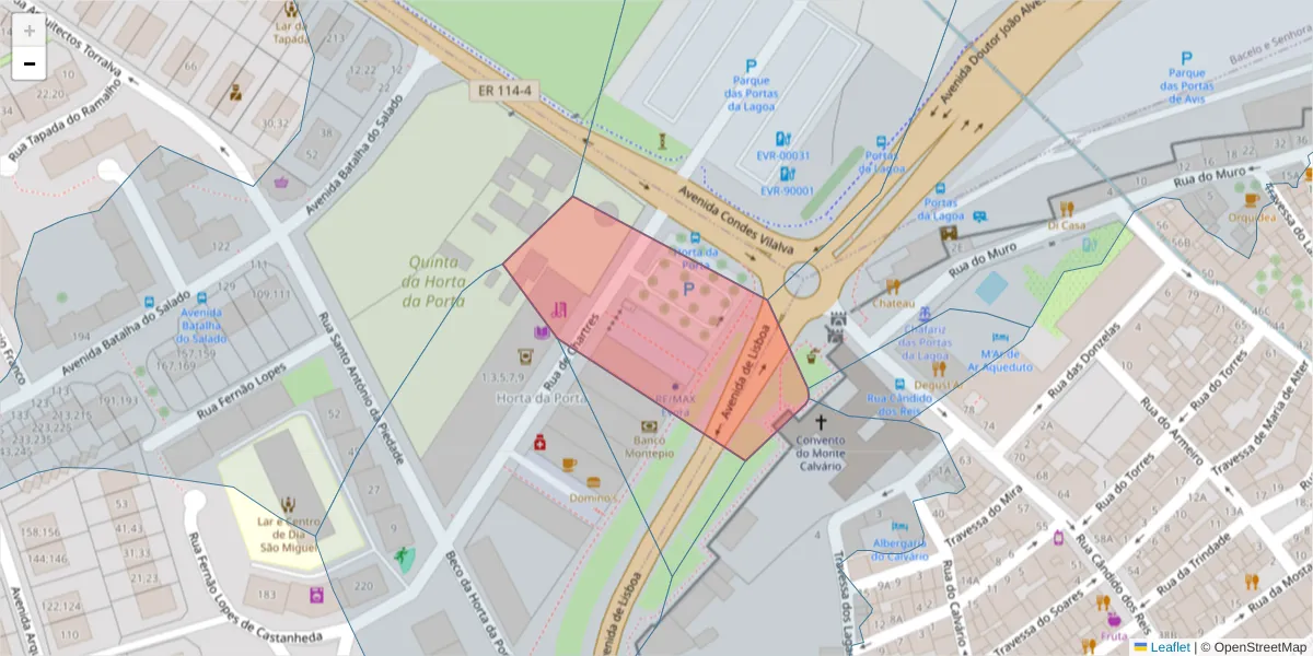 Mapa detalhado do código postal 7000-930 com limites, códigos postais vizinhos e agências dos correios