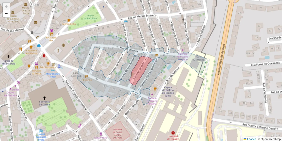 Mapa detalhado do código postal 7000-943 com limites, códigos postais vizinhos e agências dos correios