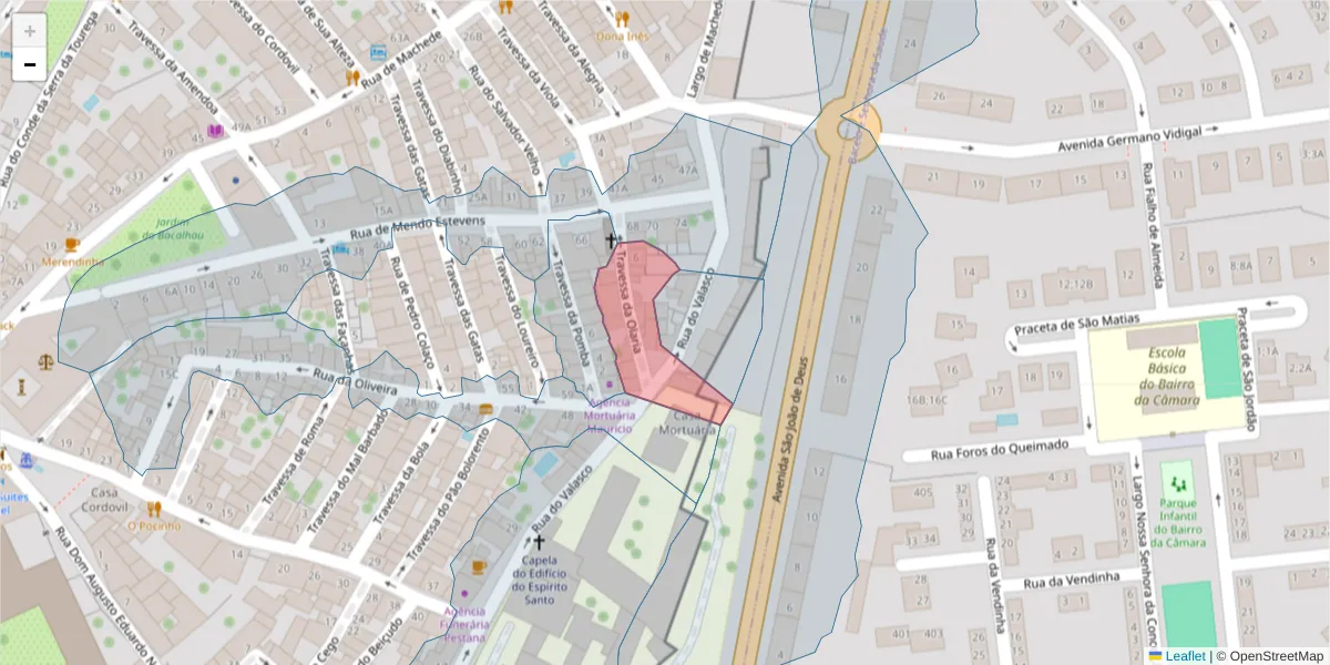 Mapa detalhado do código postal 7000-945 com limites, códigos postais vizinhos e agências dos correios