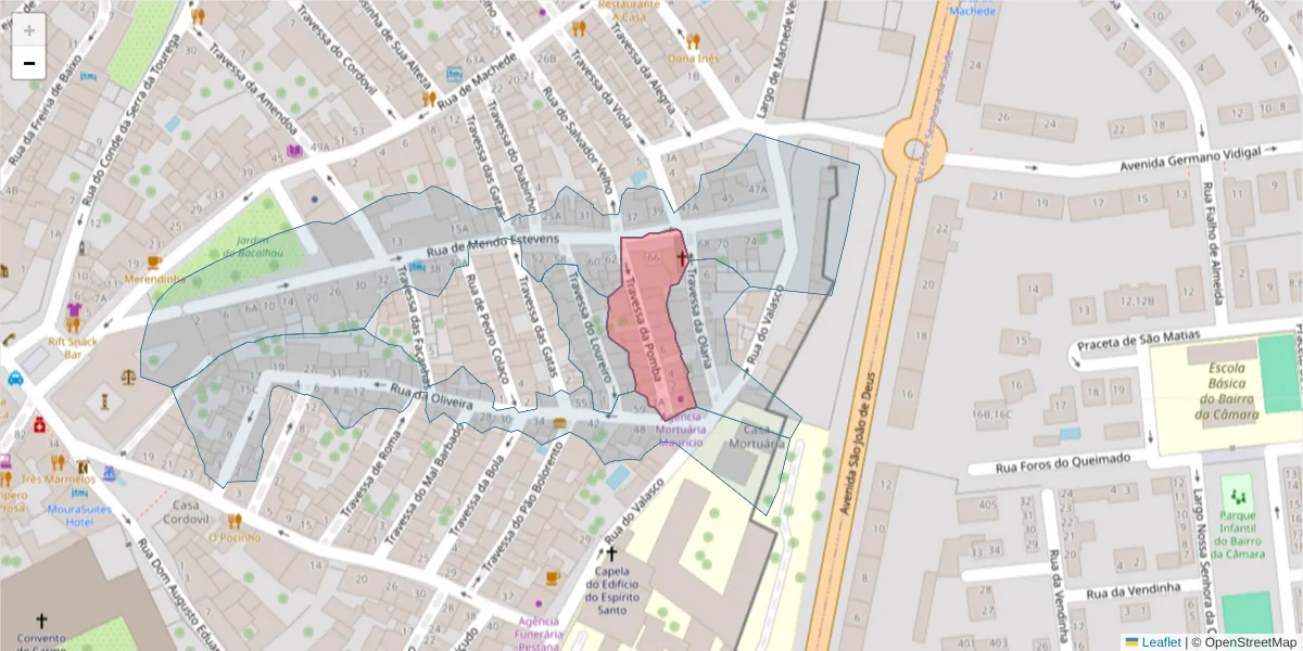 Mapa detalhado do código postal 7000-946 com limites, códigos postais vizinhos e agências dos correios