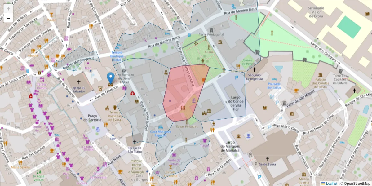 Mapa detalhado do código postal 7000-949 com limites, códigos postais vizinhos e agências dos correios