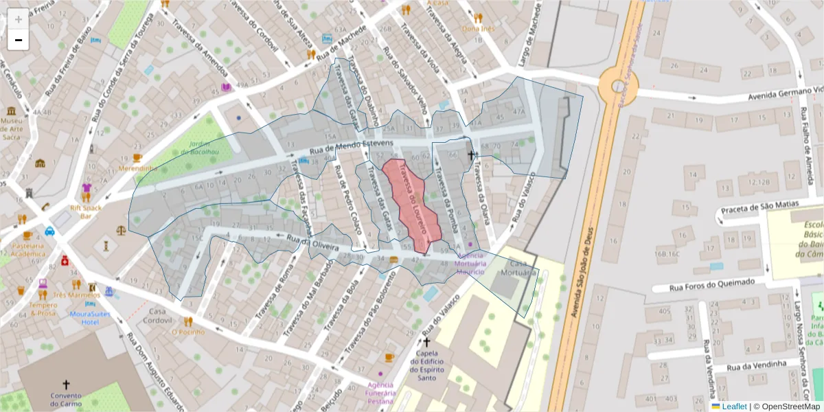 Mapa detalhado do código postal 7000-958 com limites, códigos postais vizinhos e agências dos correios