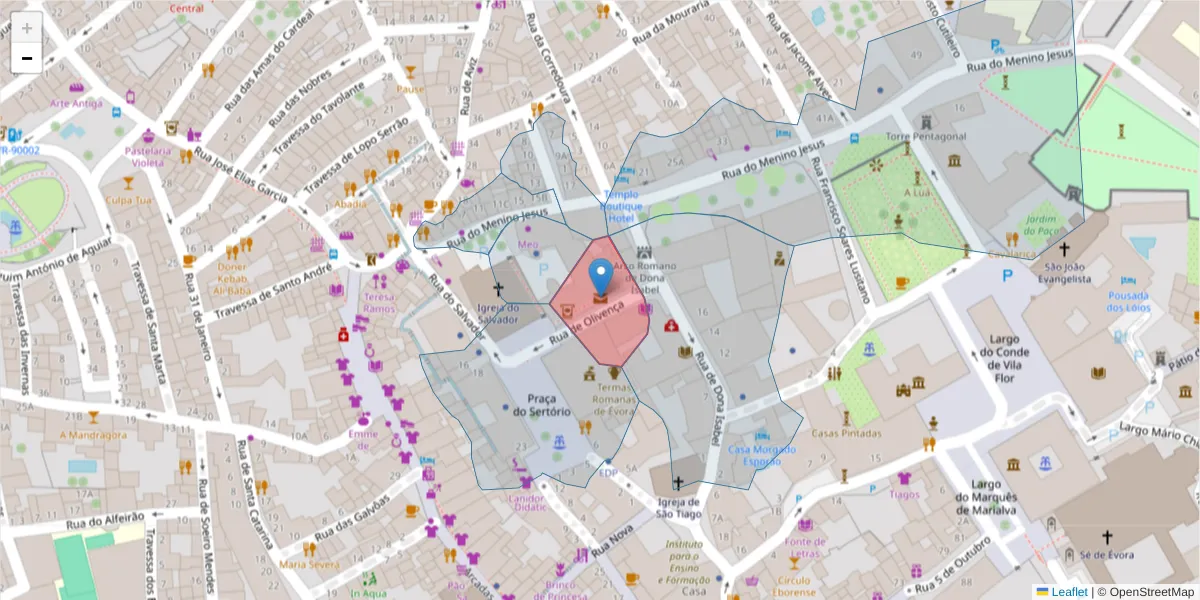 Mapa detalhado do código postal 7000-999 com limites, códigos postais vizinhos e agências dos correios