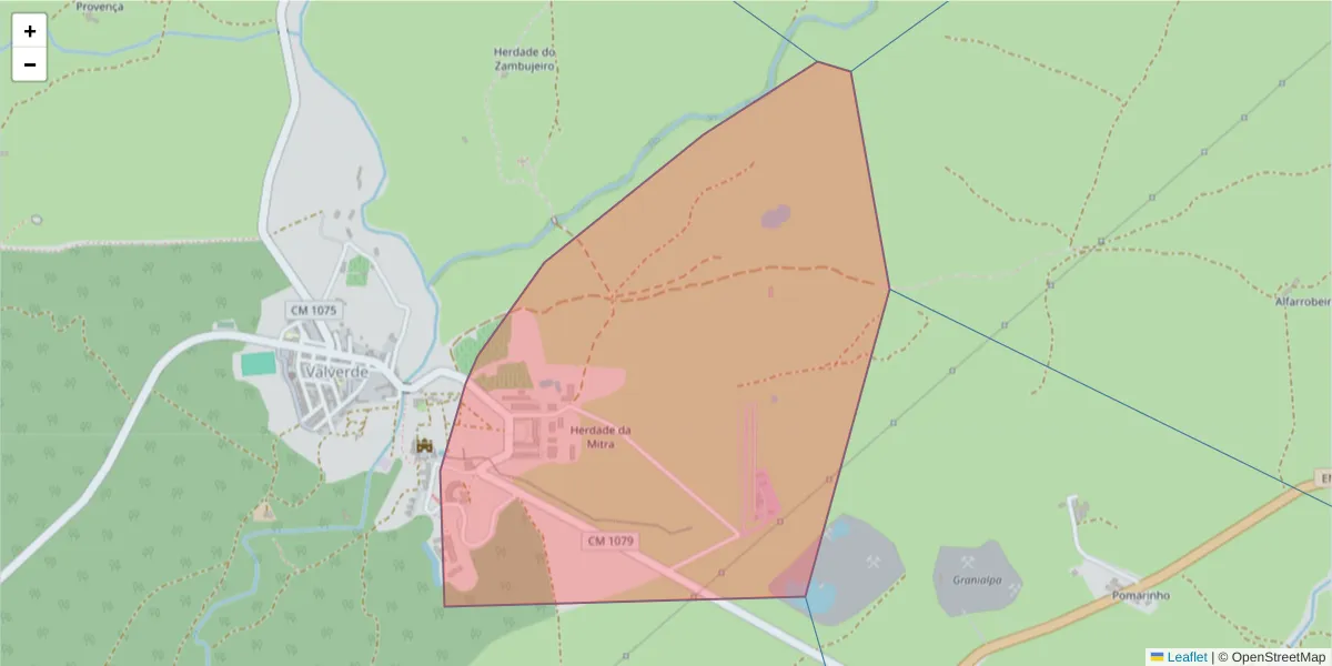 Mapa detalhado do código postal 7002-554 com limites, códigos postais vizinhos e agências dos correios