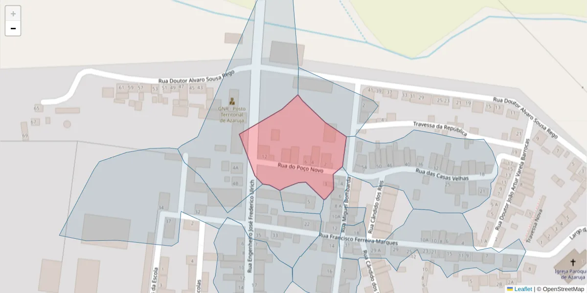 Mapa detalhado do código postal 7005-115 com limites, códigos postais vizinhos e agências dos correios