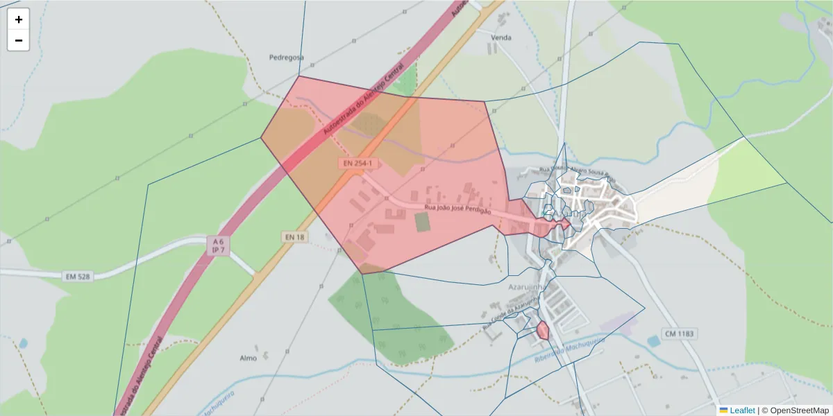 Mapa detalhado do código postal 7005-119 com limites, códigos postais vizinhos e agências dos correios