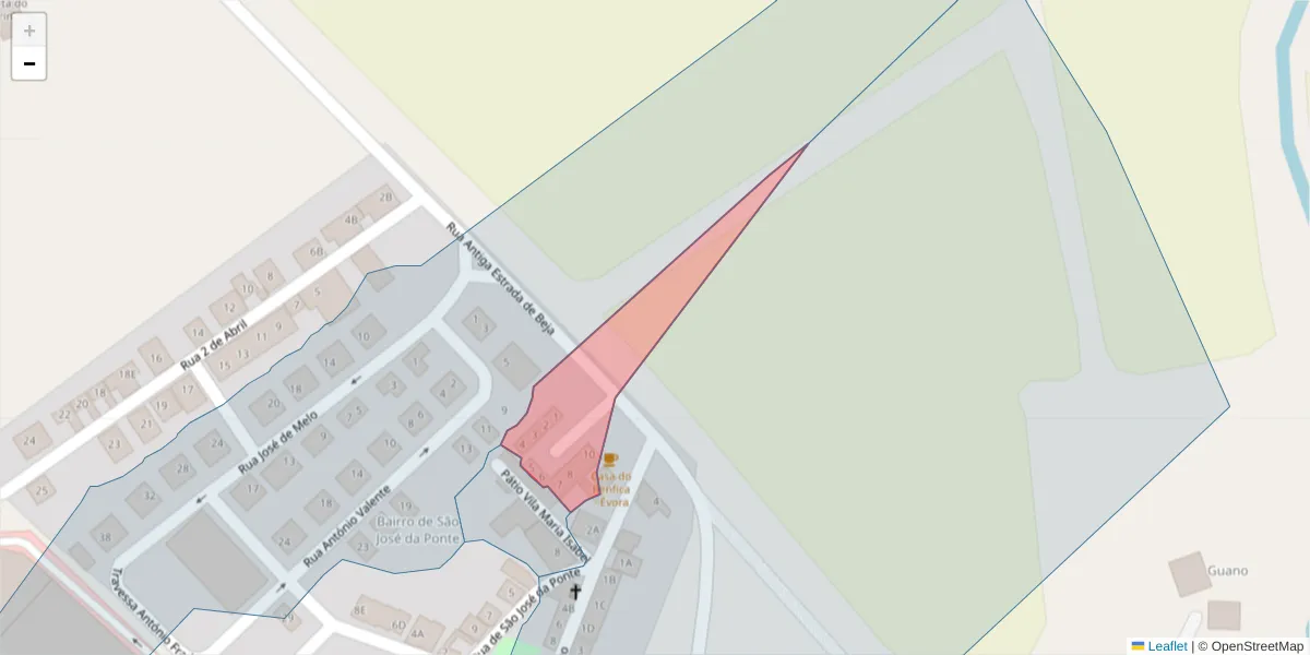 Mapa detalhado do código postal 7005-232 com limites, códigos postais vizinhos e agências dos correios