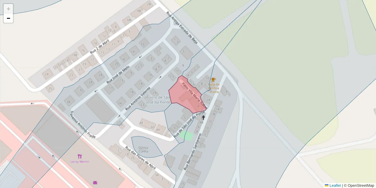 Mapa detalhado do código postal 7005-236 com limites, códigos postais vizinhos e agências dos correios