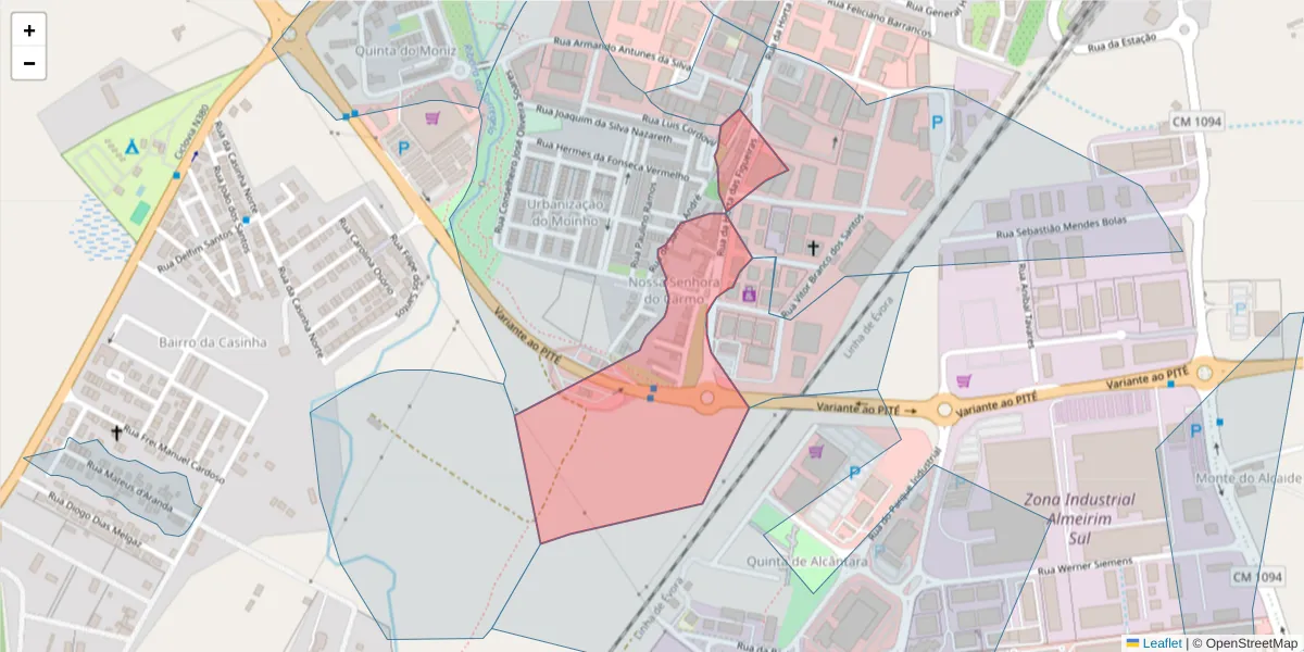 Mapa detalhado do código postal 7005-237 com limites, códigos postais vizinhos e agências dos correios