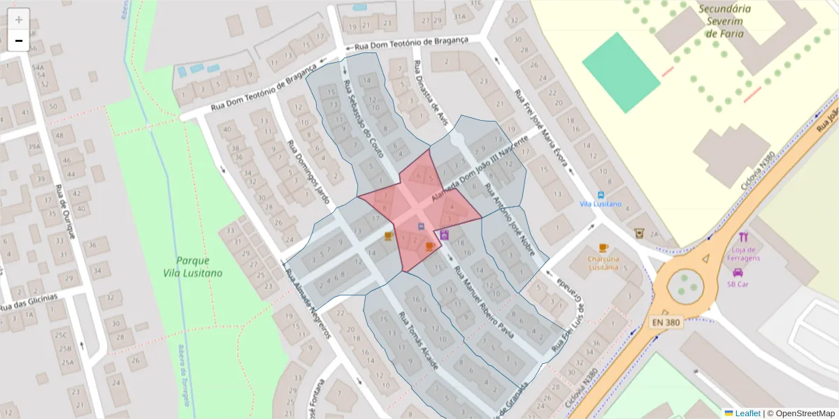 Mapa detalhado do código postal 7005-245 com limites, códigos postais vizinhos e agências dos correios