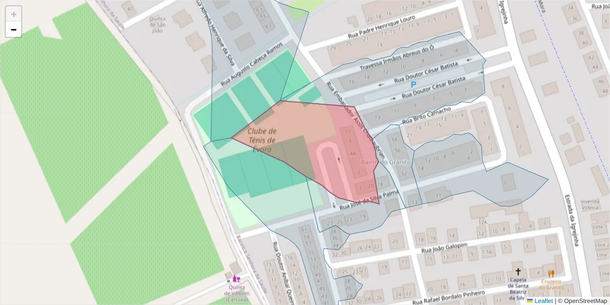 Mapa detalhado do código postal 7005-254 com limites, códigos postais vizinhos e agências dos correios