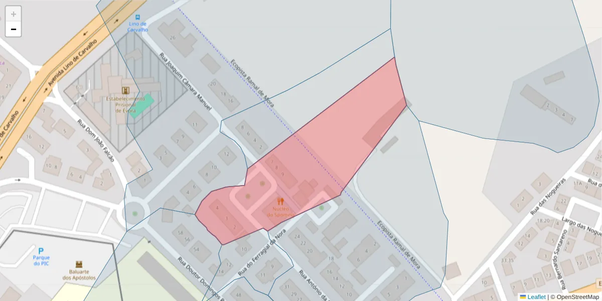 Mapa detalhado do código postal 7005-257 com limites, códigos postais vizinhos e agências dos correios