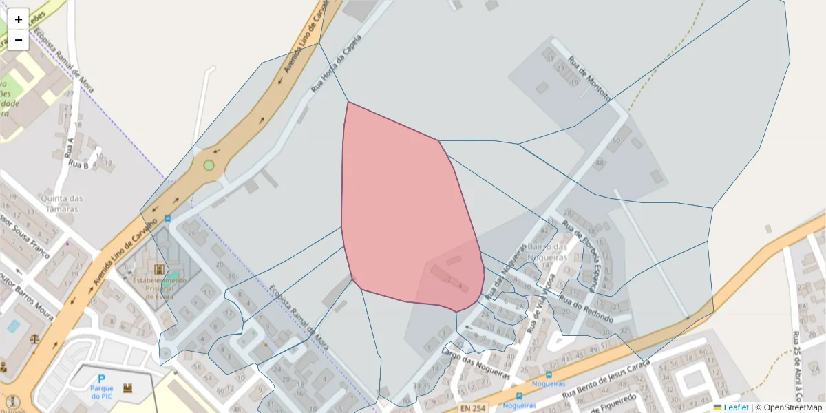 Mapa detalhado do código postal 7005-266 com limites, códigos postais vizinhos e agências dos correios
